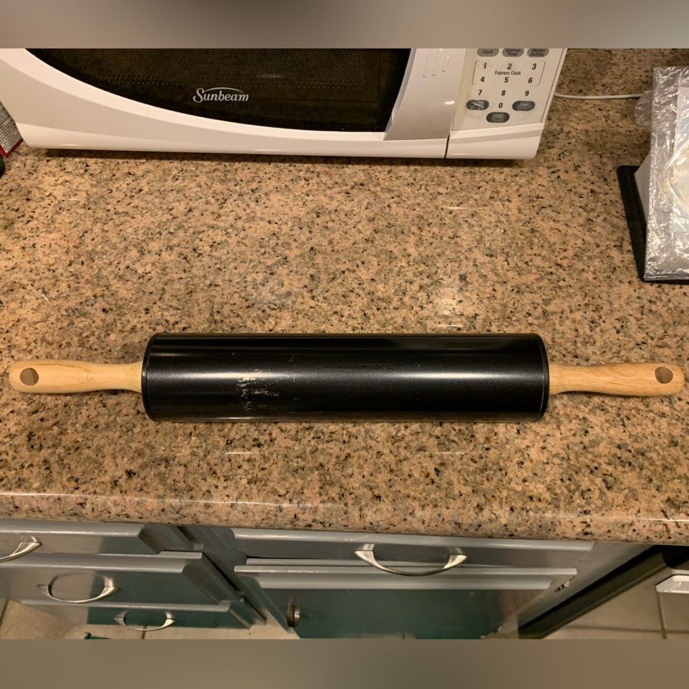 Black Rolling Pin with Wooden Handles